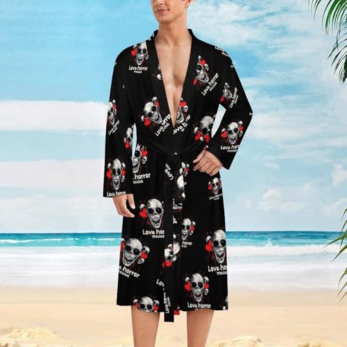 I Love Horror Movies Funny Men's Robe Lightweight Soft Bathrobe Long-sleeve Spa Robes2