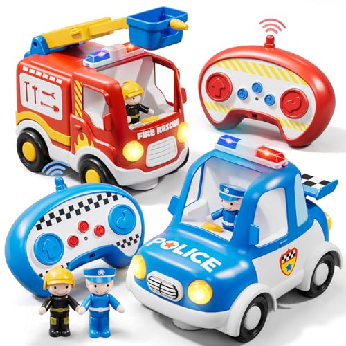 Lehoo Castle Remote Control Car for Toddlers, Fire Trucks for Toddlers 3-5, Remote Control Police Car Toy with Sounds & Lights, Toys for 3+ Year Old Boys, Gifts for 3 4 5 Year Old Boys Girls