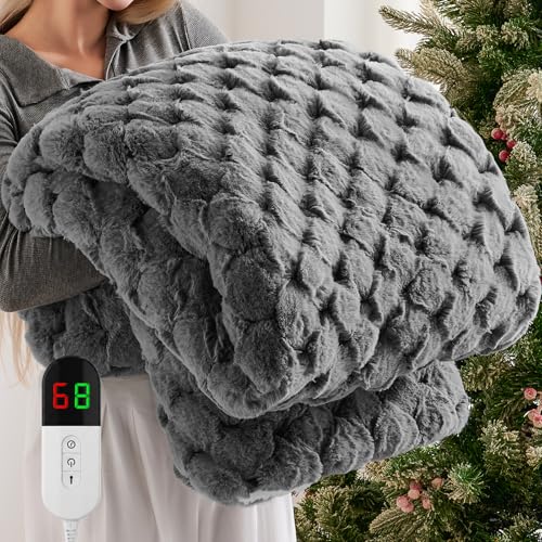 Image of Homemate Electric Heated Throw Blanket - 50 inchx60 inch Luxury Faux Fur Heating Bed Blankets with 10 Heating Levels 8 Hours Auto Off Fast Heating Over-Heated Protection Ultra Soft Warm Flannel ETL Certified