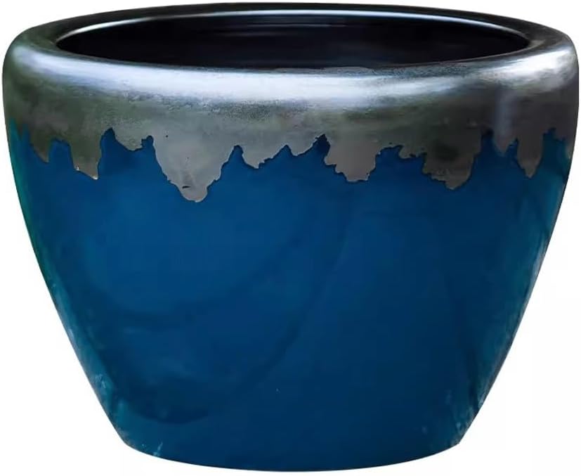 Fish Bowls Hydroponic Plant Container Blue Glaze Ceramic Fish Tank Living Room Retro Large Water Tank Courtyard Turtle Tank Calligraphy and Painting Tank Aquarium Entry Fish Tank ( Size : Large )