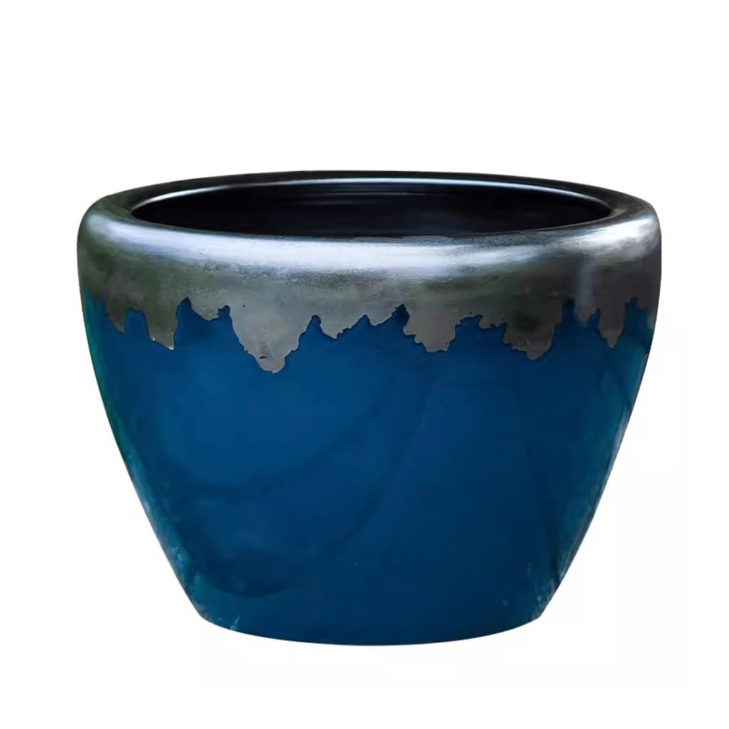 pecera Tanque de Peces de cerámica con Esmalte Azul, Tanque de Agua Grande Retro for Sala de Estar, Patio, Tanque de Tortuga, Tanque de Pintura y caligrafía Pecera Moderna (Size : L)