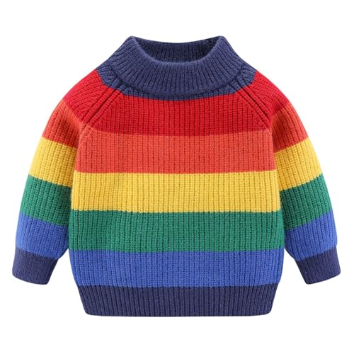 LittleSpring Kids Crewneck Sweater Rainbow Striped Long Sleeve Pullover