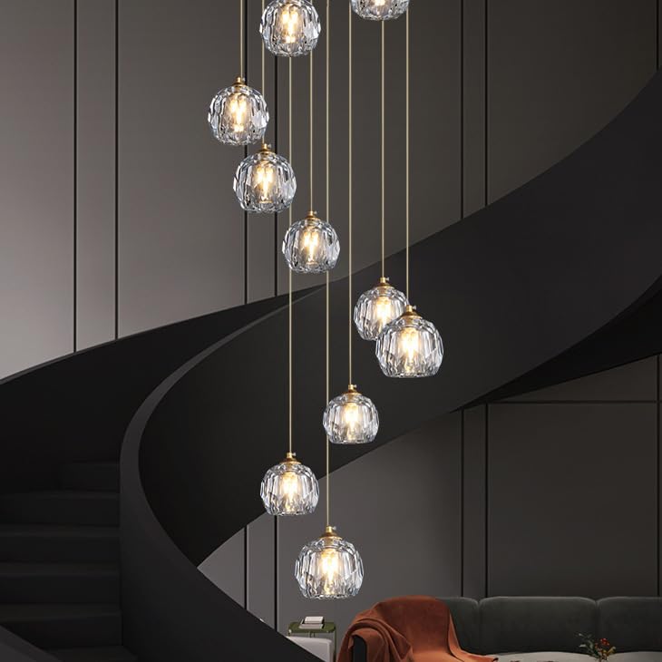 Lámpara de araña Moderna de Cristal K9 para escaleras, Ideal para techos Altos, con Altura Regulable, Incluye Bombilla G9, vestíbulos de Villas Grandes (6L 30 * 120 c