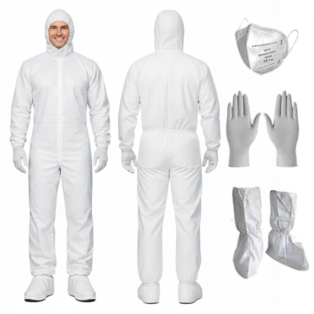 Professional Hazmat Suit Kit - Full Body hazmat suits disposable Coveralls with Hood & Reinforced Zipper Heavy Duty