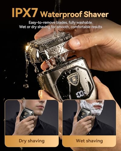 Full Metal Electric Foil Shaver for Men: 4 Floating Blades, IPX7 Waterproof Wet & Dry Mini Razor, 120-Min Runtime USB-C Rechargeable, Quiet Travel Groomer with LED Display & Travel Lock - Image 6