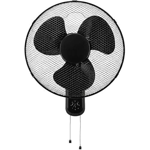 GROWMANIA Ventilador de Pared Negro con Cuerda | Ventilador 40 W con 3 Velocidades y Oscilación 90º