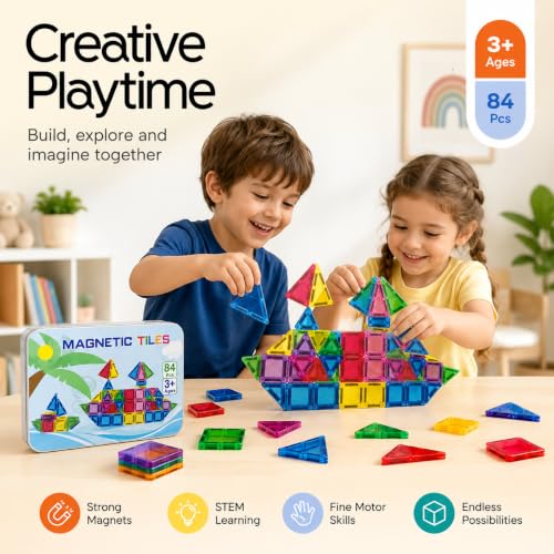 Image of Magnetic Building Blocks Set for Kids 3+, STEM Educational Construction Set, Creative Learning Building Blocks for Boys and Girls