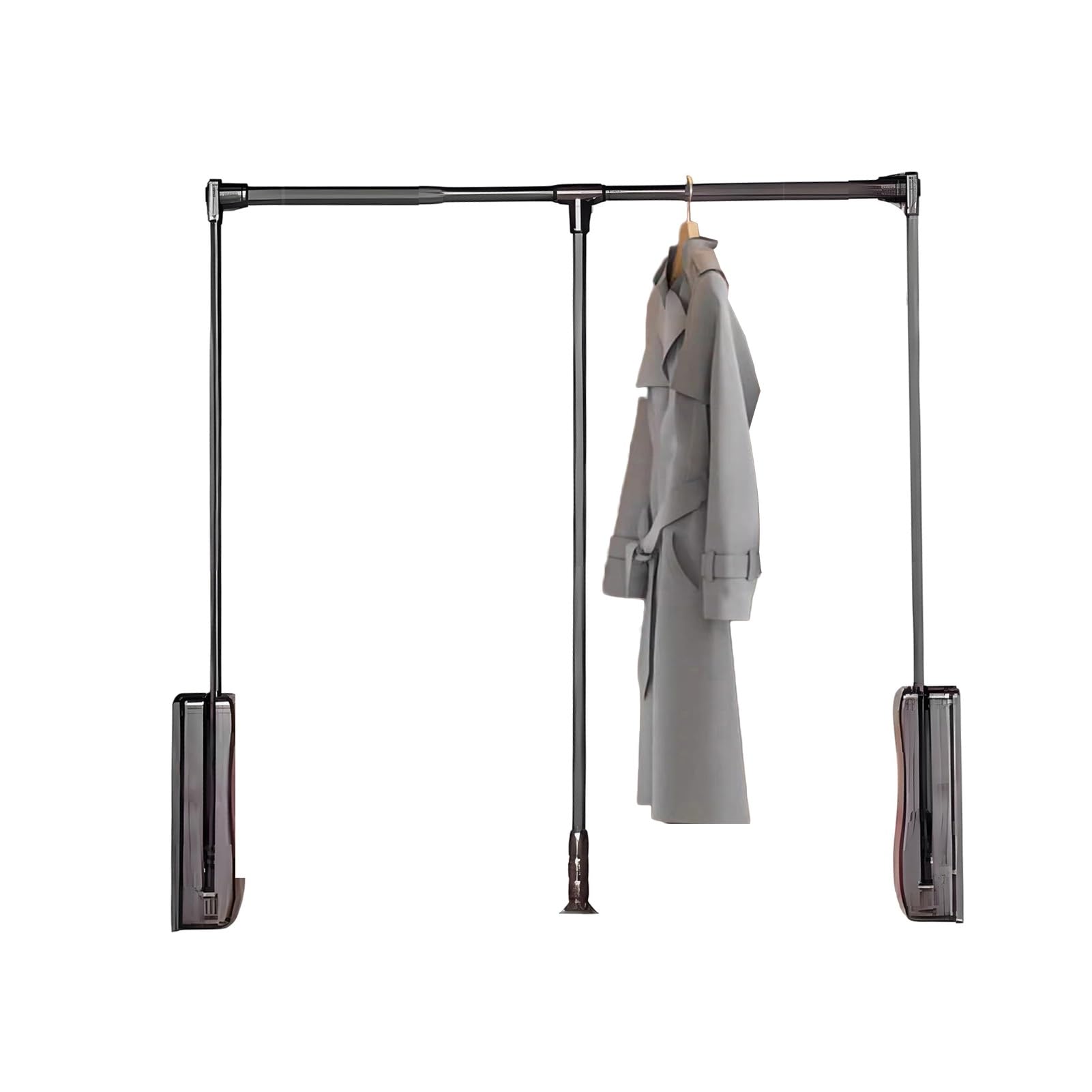GTHTUHFD Adjustable Pull Down Wardrobe Clothes Hanger Rod,Clothes Hanger Rail For Cloakroom,33Lbs Load-Bearing Capacity,Black-W-550-700mm