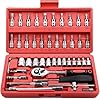 Kit Ferramentas 46 Peças com Catraca, Soquetes Allen Torx 1/4" e Extensão – Maleta Compacta Completa para Uso Profissional Automotivo e Doméstico