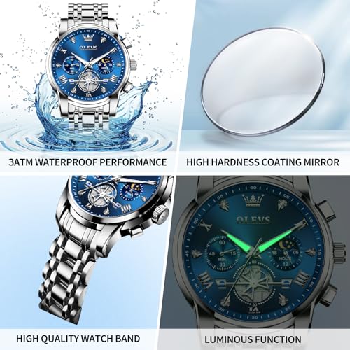 Image of OLEVS Watches for Men Dress Chronograph Luxury Stainless Steel Big Face