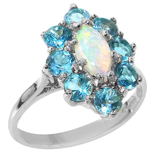 925 Sterling Silver Natural Opal & Blue Topaz Womens Statement Ring - Size 10 #TOP21