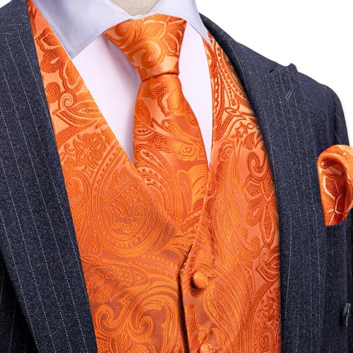 Image of Barry.Wang Men's Suit Vest Tie Bowtie Set Formal Silk Paisley Waistcoat Hanky Cufflinks Lapel Pin Set Wedding Party 7PCS