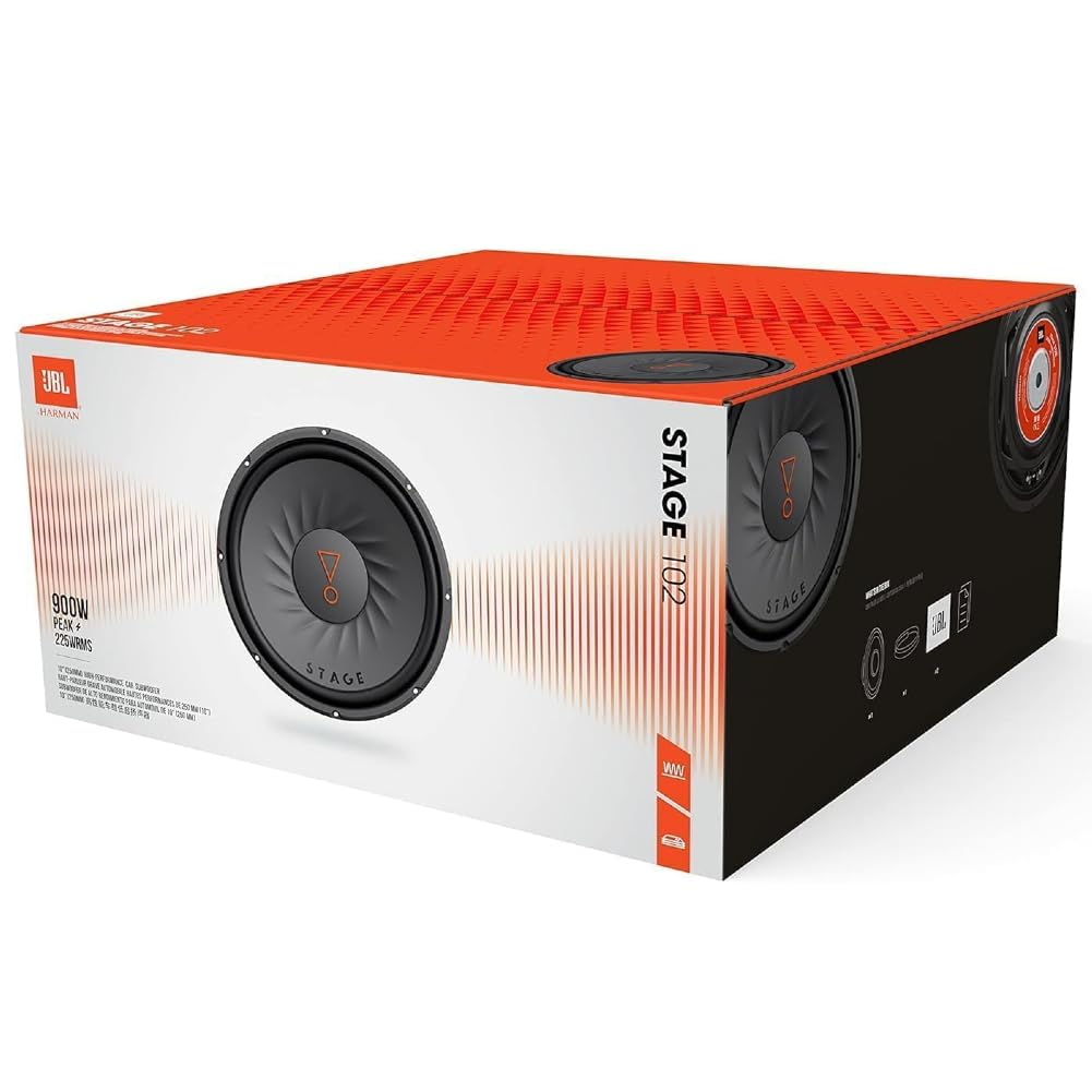 Kit Set para JBL Stage 102, 1 subwoofer de 25 cm 250 mm 10", Bobina Simple de 4 ohmios, 225 vatios RMS y 900 vatios máx, para maleteros, 1 Unidad + Conector faston Incluido