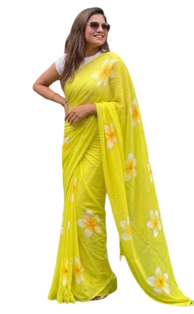Floral Printed Georgette Saree Collection || Floral Printed Linen Cotton Saree for Women with Satin Banglory Blouse | Lightweight Soft Daily Wear & Festive Saree (Unstitched Blouse)-picture-31