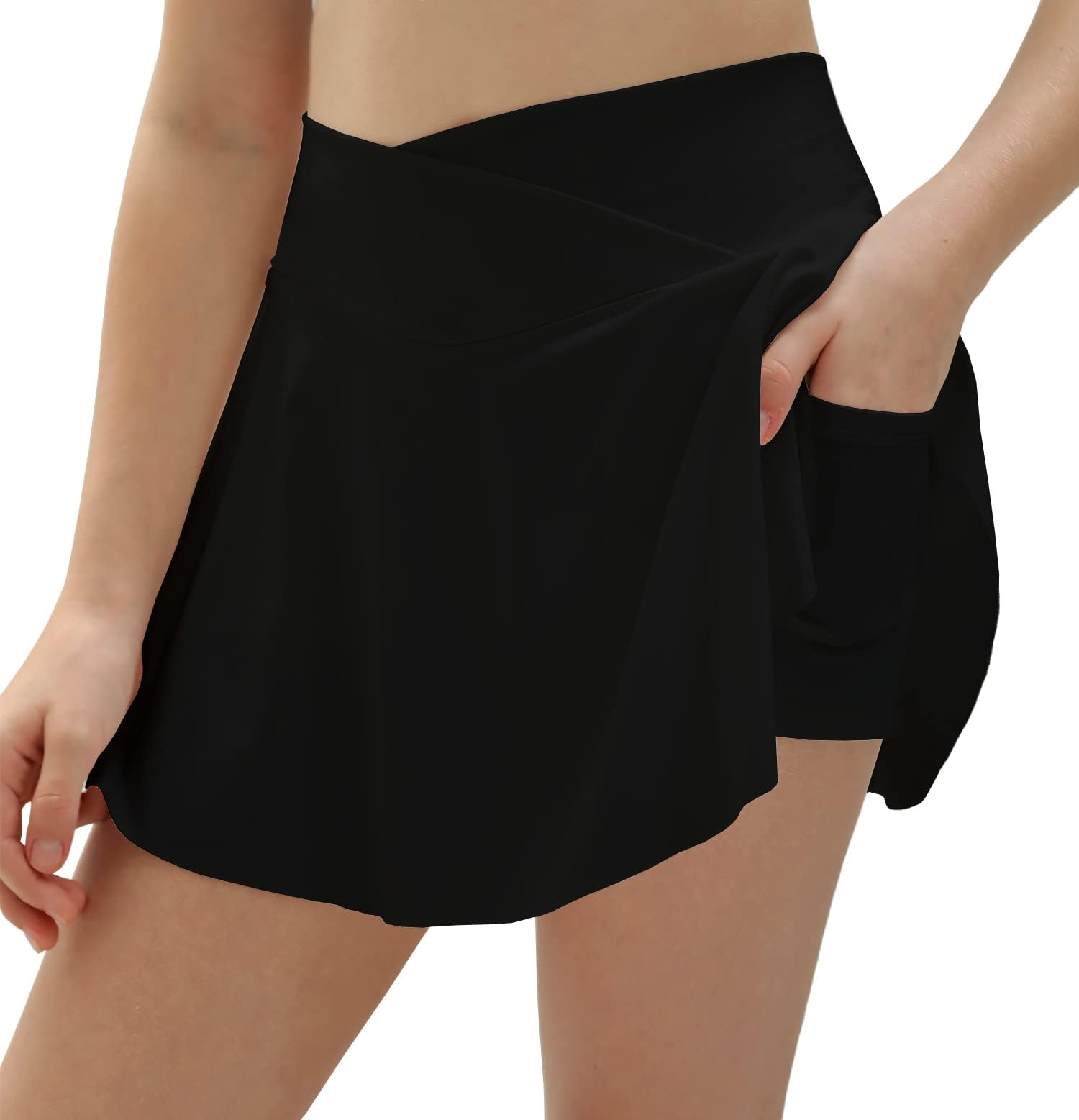 Haloumoning Falda de tenis para niña con pantalón cruzado, cintura alta, pantalones de golf, falda deportiva para niños, verano, línea A, corta, falda plisada