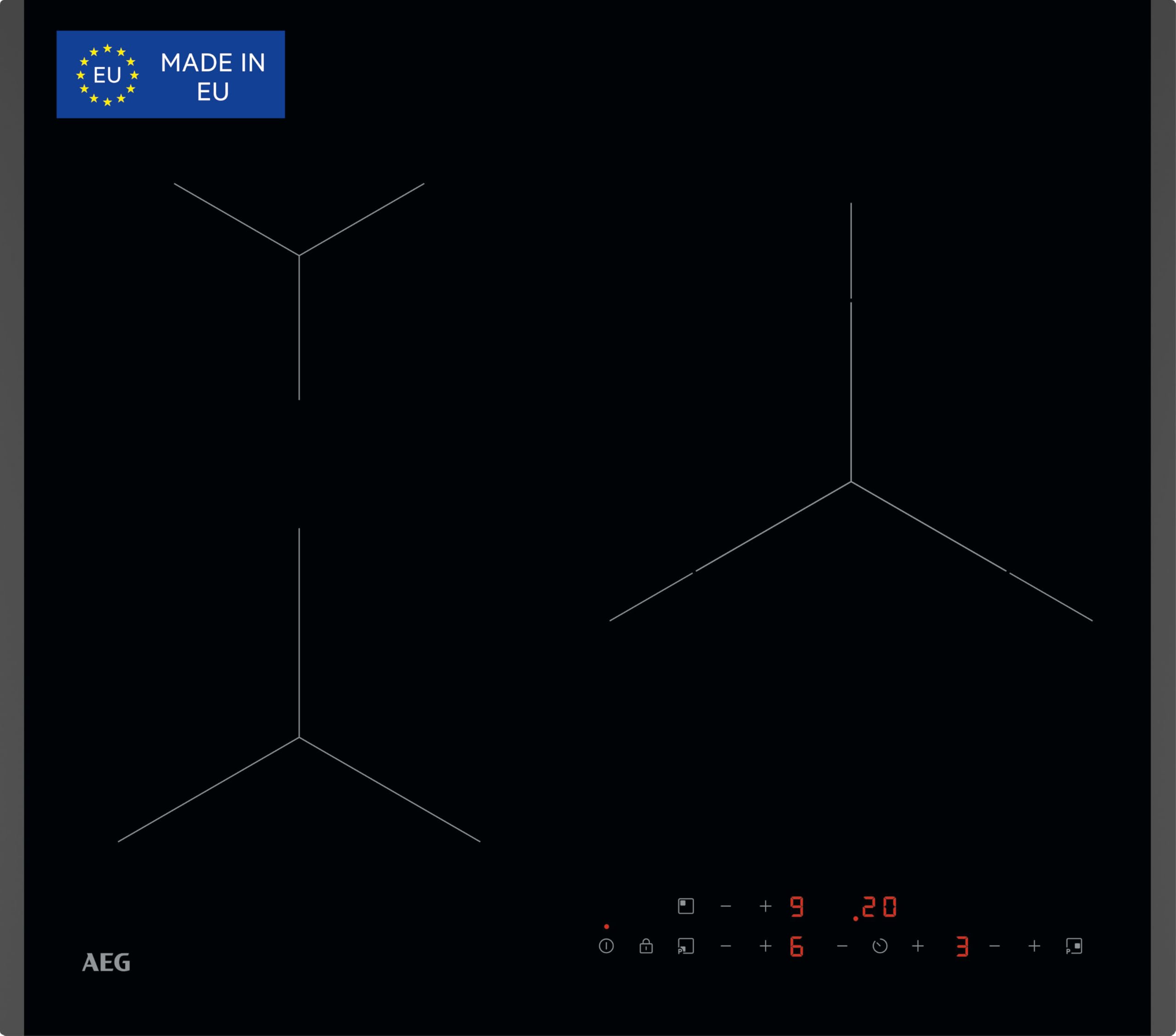 AEG TN63IP0BFB Placa de Inducción, 60 cm, 3 Zonas de Cocción, Sistema Hob2Hood, Función PowerBoost y Pausa, Controles Deslizantes Independientes, Temporizador Individual, Doble Biselado, Negro