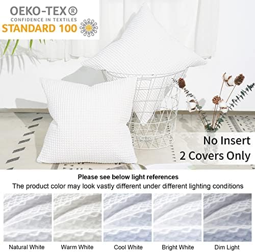 PHF 100% Cotton Waffle Weave Throw Pillow Cover, 45 x 45cm, No Insert, 2 Pack Square Pillowcases Shell, Elegant Home Decorative Throw Pillow Covers for Bed Couch Sofa, White
