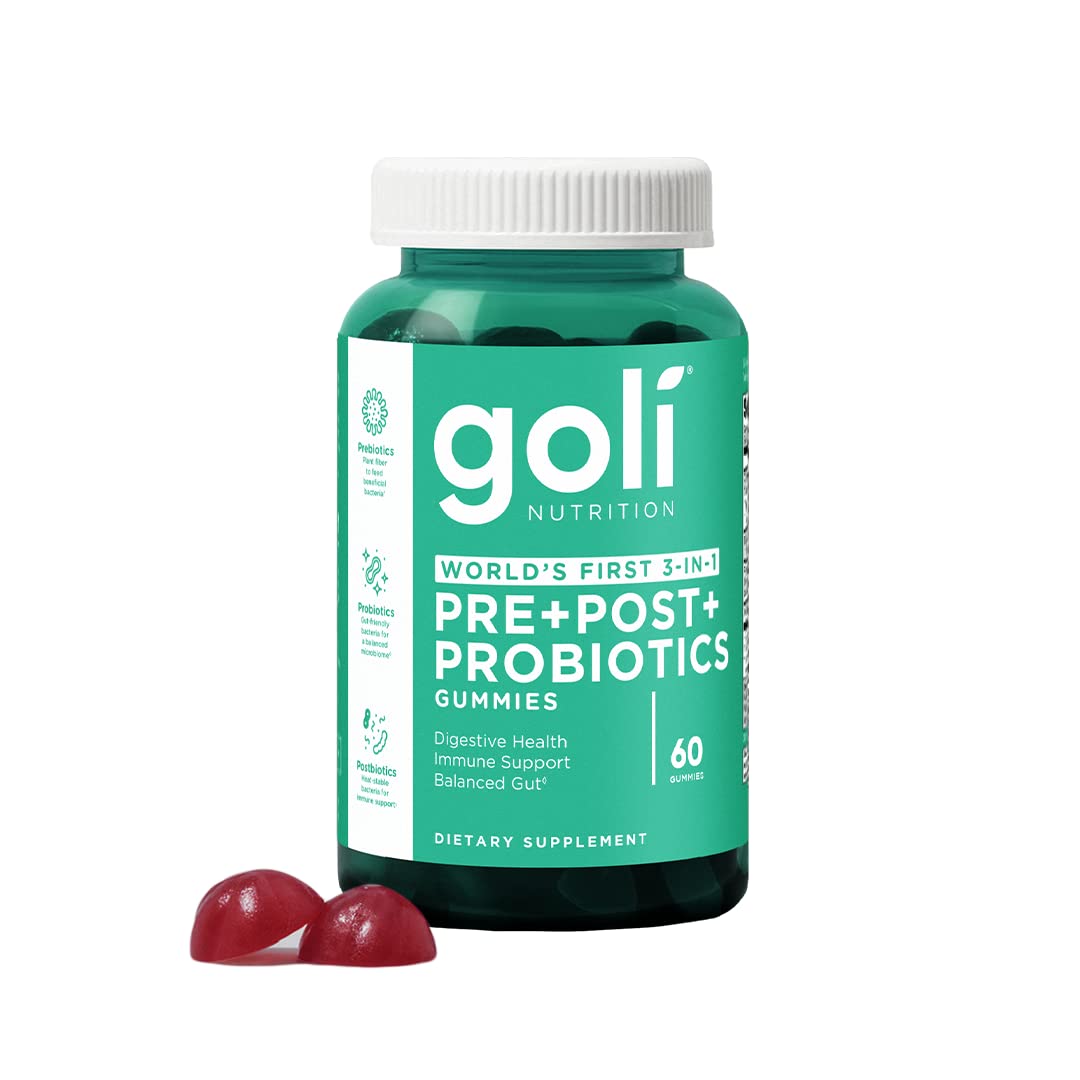 Goli Pre Pro Postbiotic Gummies - Worlds First 3-in-1 Formula with DE111 Probiotics, XOS Prebiotics, MCC1849 Postbiotics - Vegan, Non-GMO, Gluten-Free