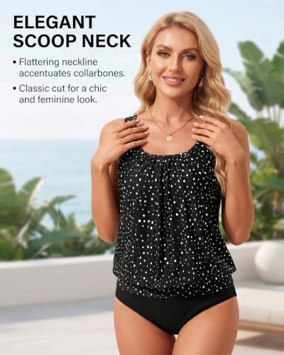 Image of Yonique Blouson Two Piece Tankini Swimsuits for Women Modest