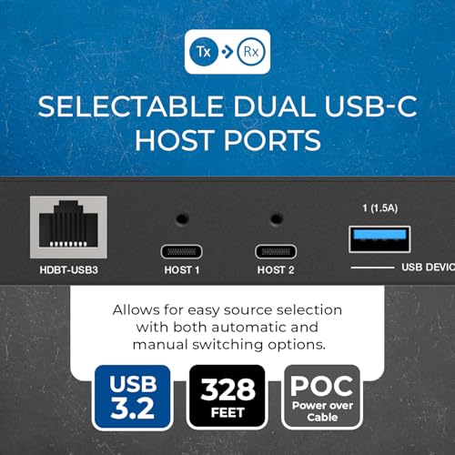 Image of OREI USB 3.2 Over Ethernet HDbaseT Cat6 Extender LAN Upto 330 Feet - Dual Host Extends 2X USB-C / 2X USB-A Signal Over LAN Ethernet - RS-232, PoC, Supports All Operating System