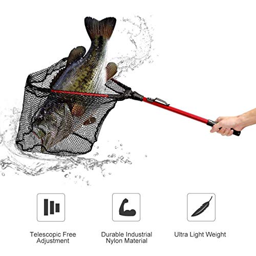 Bluelliant Red De Pesca con Mango Extensible De Mano Pequeña Negra Plegable Mar