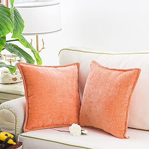 Calitime Throw Pillow Cases Pack Of 2 Cotton Thread Stitching Edges Solid Dyed Soft Chenille Cushion Covers For Couch Sofa Home Farmhouse Decoration 16 X 16 Inches Cantaloupe #TOP3