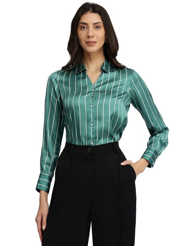 FableStreet Satin Striped Shirt - Green