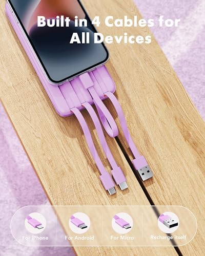 Charmast Power Bank with Built in 4 Cables, 10000mAh Portable Charger