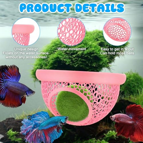 Image of Pink Floating Betta Hide & Shrimp Cave - 3D Printed Aquarium Hammock, Feeding Ring & Resting Spot for Betta Fish, Shrimp & Small Fish (Eco-Safe PLA)