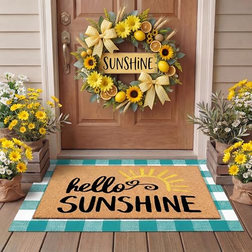 Tinideya 2 Pcs Door Mat Welcome Non Slip Coir Mats Floor Layering Doormats Seasonal for Front Porch Entryway Decor(Sunshine)