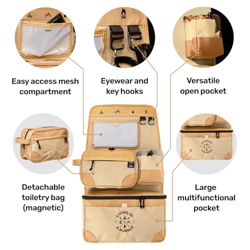 Image of Living in a Bubble Seat back Organizer - Magnetic Toiletry and Cooler Pouch, Cordura Car Backseat Storage with Device Holder & Hooks, Multi-Compartment Utility Bag for Campervans & Family Travel