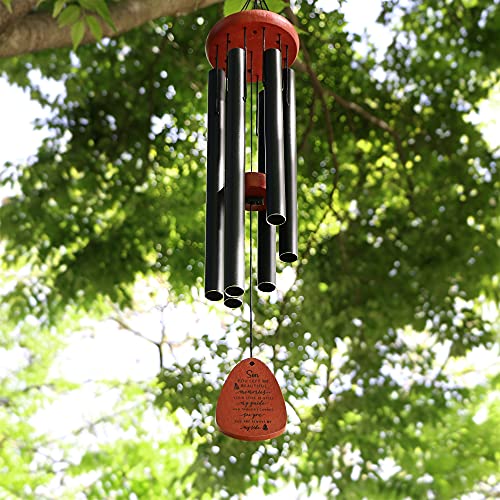 Image of Memgift Memorial Wind Chime for Loss of Son - Outdoor Sympathy Gift for Bereavement - 32 Inch Remembrance Chime - Garden, Patio & Yard Wind Chimes for Loved One