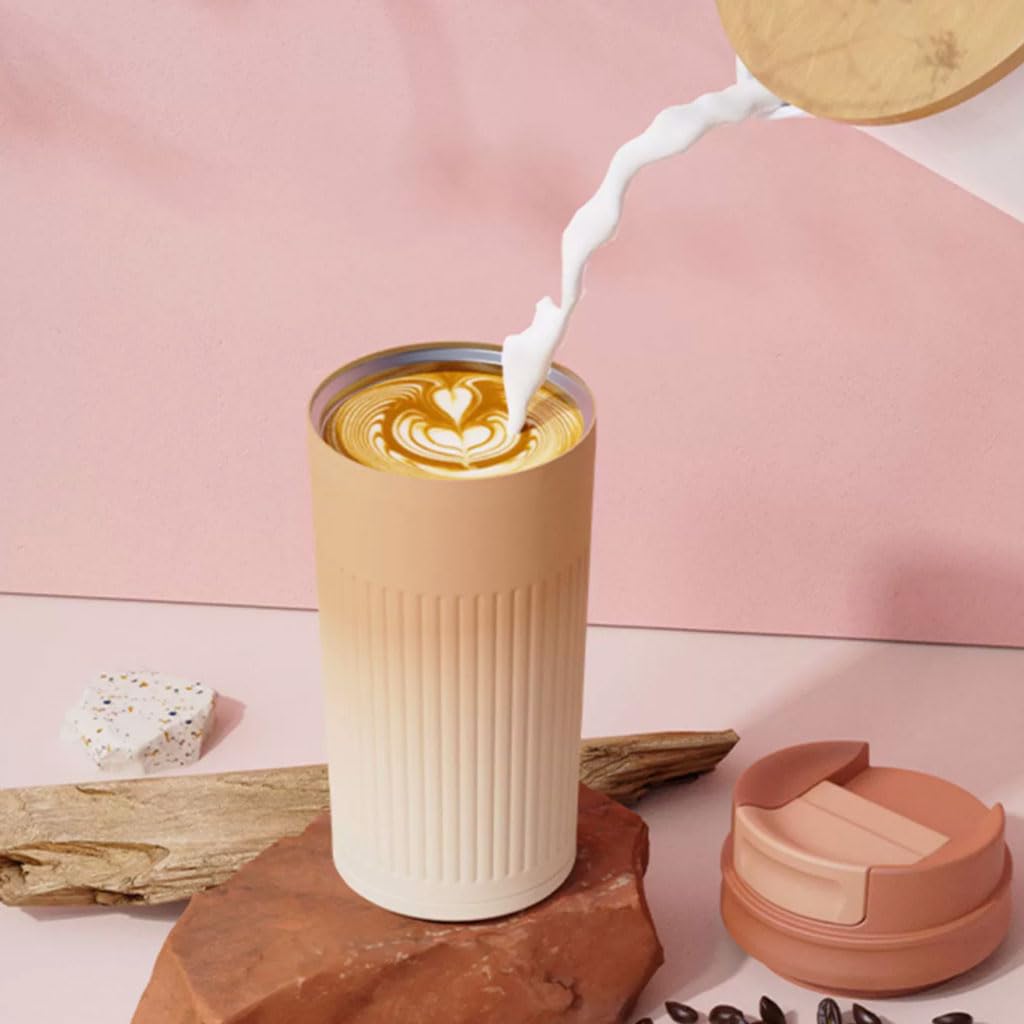 Grande capacité Gobelet isolé en Acier Inoxydable de 450ml/15.8oz, avec Couvercle, Tasse à café Portable de Voyage, pour la Maison et Le Bureau Solide
