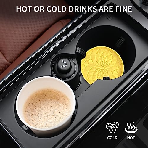 Image of ME.FAN Car Coasters for Cup Holders [4 Pack] - 2.75In Silicone Auto Mug Mats - Universal Non-Slip Recessed Car Interior AccessoriesYellow