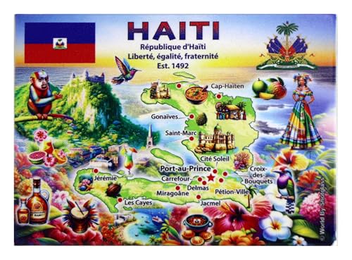 Imán decorativo mapa gráfico Haití 2.5" x 3.5" miniatura 1