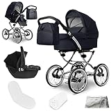 Bergsteiger Venedig Nostalgie Kombikinderwagen 3-in-1 – Babywanne, Sportsitz & i-Size Babyschale, Luftreifen, Federung, höhenverstellbarer Griff, faltbar, Zubehör