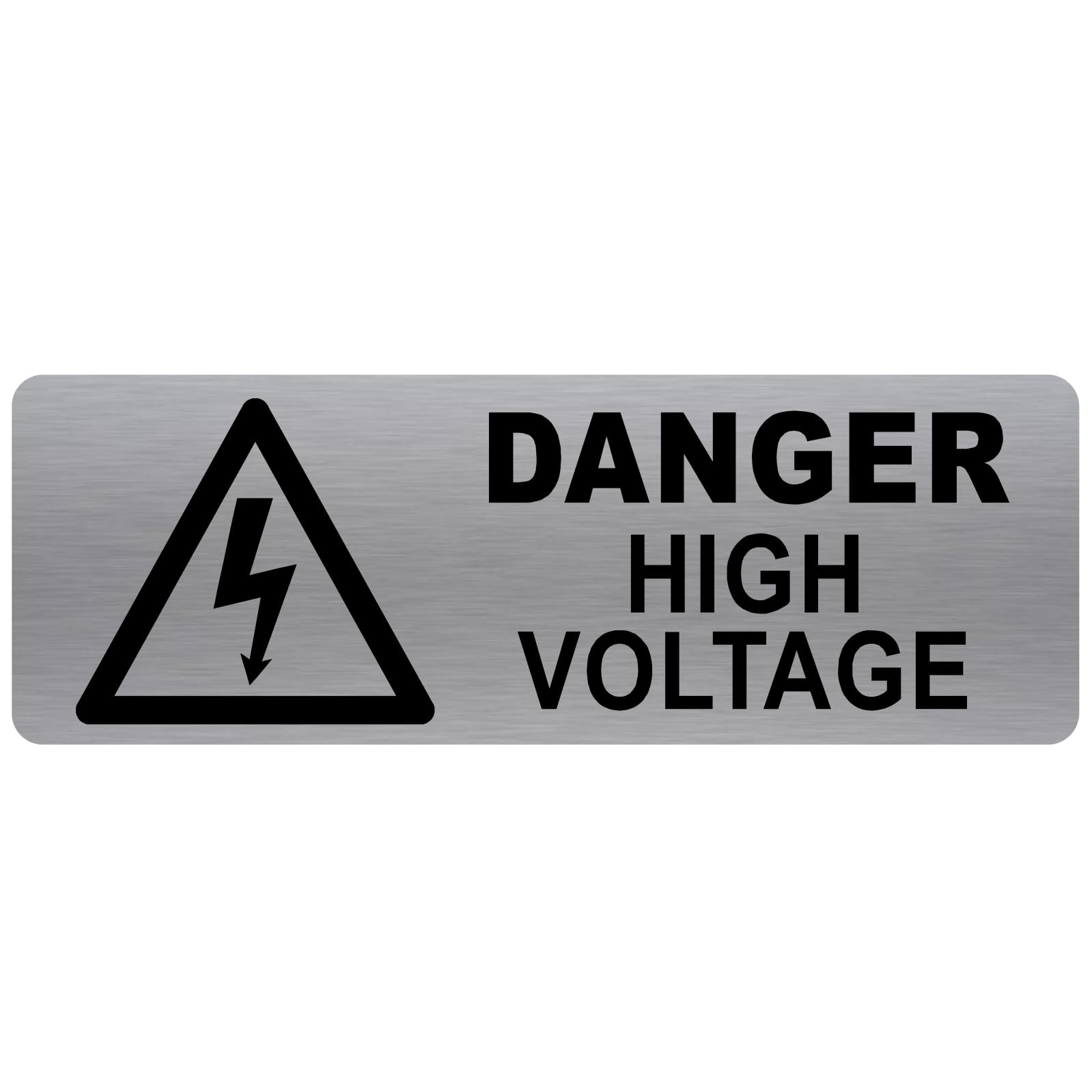METAL Danger High Voltage Sign-WITH IMAGE Brushed Silver Aluminum Caution Warning Electrical Safety Security Door Notice Shop Warehouse School Café Restaurant Business Health Accident Electricity Wire