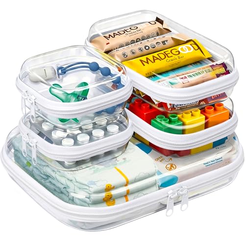 5 Pack Diaper Bag Organizer Pouches Clear Hard Shell Zipper Cases for Baby Travel Essentials Waterproof Storage Box for Pacifier Snacks Toys Wipes Clothes Makeup Bag Lego Toy Storage Toiletry Bag