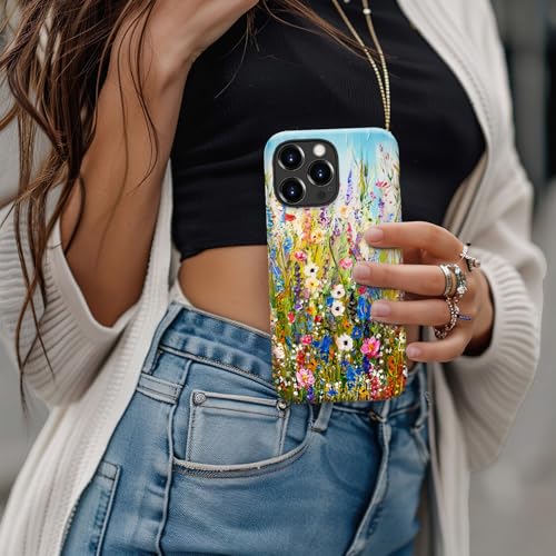 Image of Goodon for iPhone 13 Pro Max Case Cute - Wireless Charging Compatible - Dual-Layer Hard Shell + Silicone Cover - Protective Phone Case with Trendy Designs for Women - Wildflowers Painting
