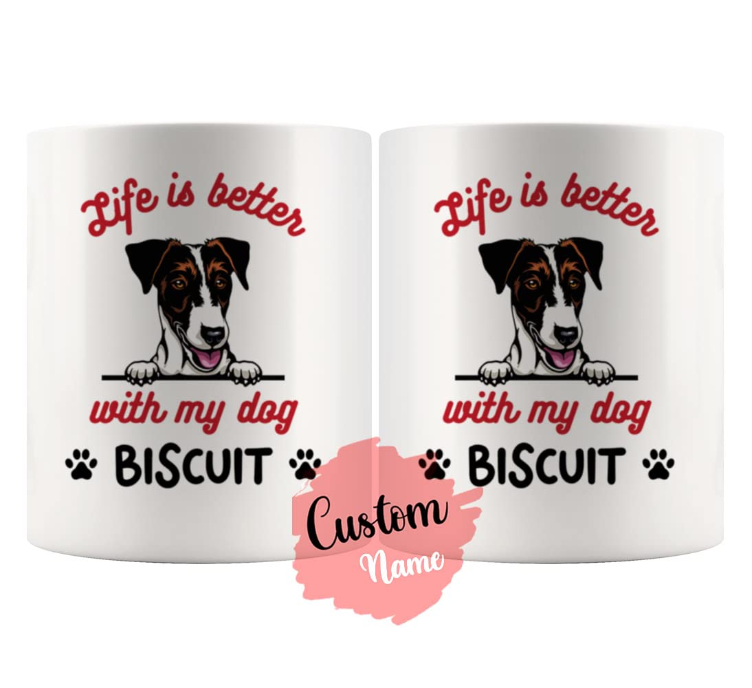 Personalized Life Is Better Fox Terrier Dog Mom Dad Mug, Women Men Christmas Mug, Foxie Dog Mommy Daddy Mug, Smooth Fox Terrier Owner Present Mug, Foxie Dog Grandpa Grandma Cup (White, 11 oz)