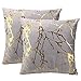 IDOCOLORS Lot de 2 Housses de Coussin en Velours Taie d'oreiller Décorative à Branches d'or pour Canapé, Chambre, Voiture Gris 45x45 cm