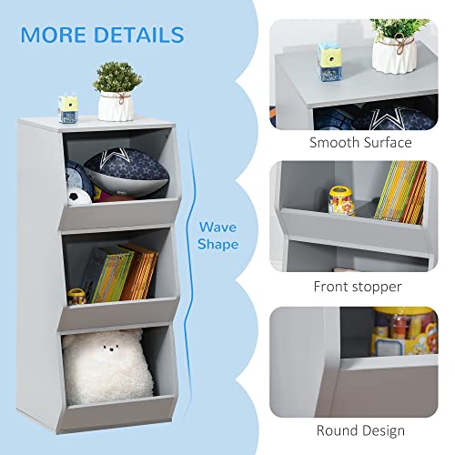 Homcom Kids Storage Cabinet Anti-Toppling Design With 3 Tiered Shelves For Ample Space And Organization, 35.5" H, Grey #TOP6