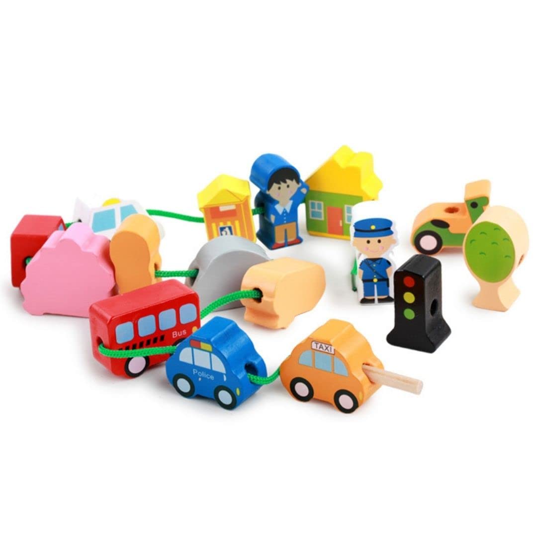 NESTA TOYS 16 Piece Wooden City Traffic Building Blocks | Stackable Threading Toys | Montessori Toy for Kids (3+ Years) (B09K5WQJZX) Amazon Price History, Amazon Price Tracker