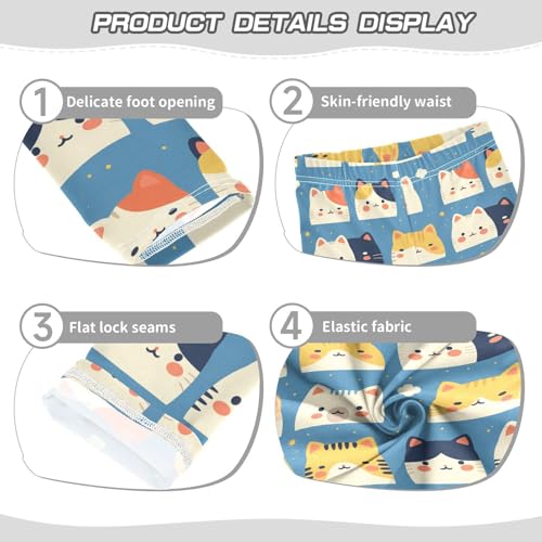 KLL Funny Cute Colorful Faces of Cats on Blue Cute Little Girls Cotton Leggings Stretch Full Length Dance Pants Exercise3