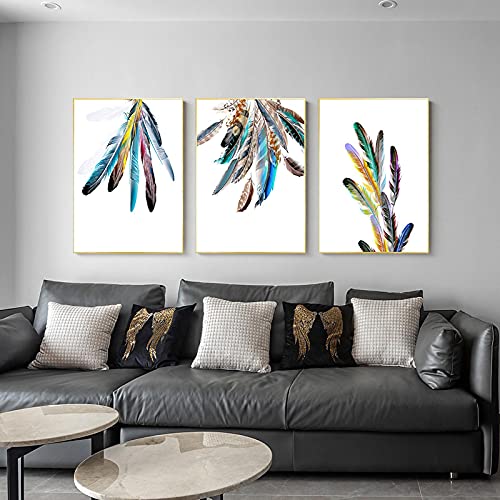 Impression sur toile pop wall art plume abstraite colorée décoration murale salon 3 pièces