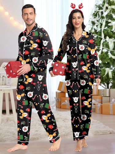 Matching Christmas Pajamas Couples Modal Pajama Set Long Sleeve Pjs Button Up Sleepwear Soft Loungewear S-XXL3