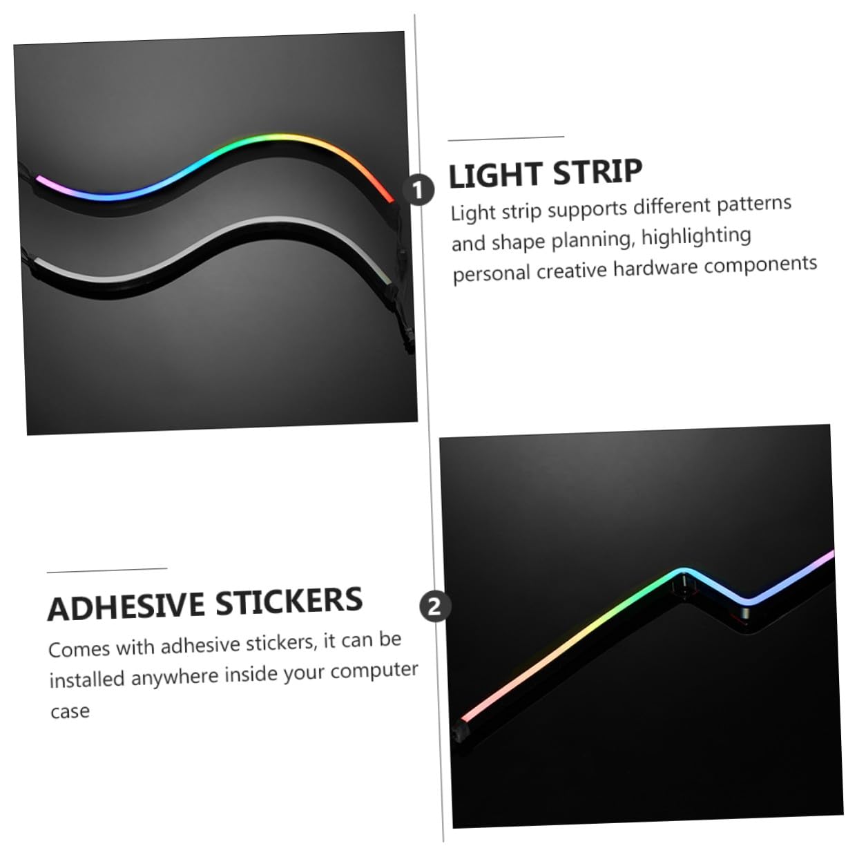 Mikikit Argb LED Lichtleiste 5v 2 Stück, 400mm, 28 Leds für PC Gehäuse | Schwarz, Abs Ausführung mit Klebestickern, 3-poliger Eingang und Ausgang, Flexible Formgebung, Hohe Helligkeit