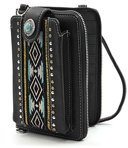 Black Crossbody Wallet Purse For Women Smart Phone Pocket Fits Galaxy iPhone Plus