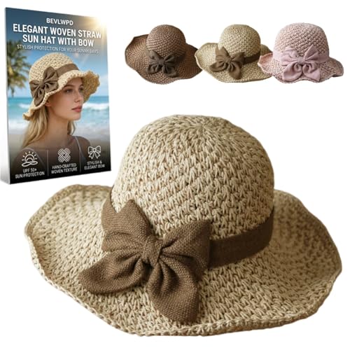 Sombrero de paja tejido con moño para mujer miniatura 1