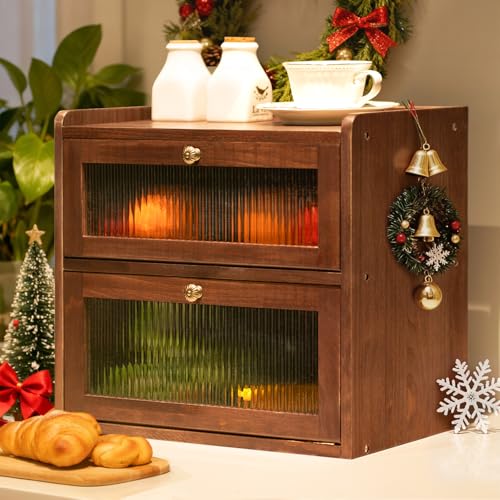 CheerNest Kiefernholz Brotkasten mit 50 Deli-Papier, Holz Brotkästen mit Belüftung, Vintage Braun Brotbehälter, Brotbox Küche zur Brotaufbewahrung, 36x24x34cm